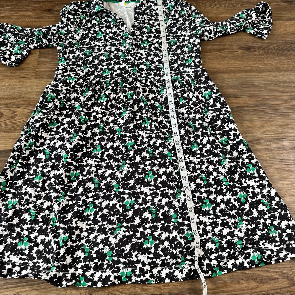 Boden Alma Floral Jersey Knit Dress 8 Button Front Knee Teacher Black Green Prep - Picture 11 of 15